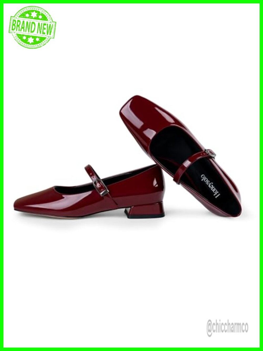 Women's Square Toe Mary Jane Flats Low Heel Dressy Ballet Flats Faux Leather